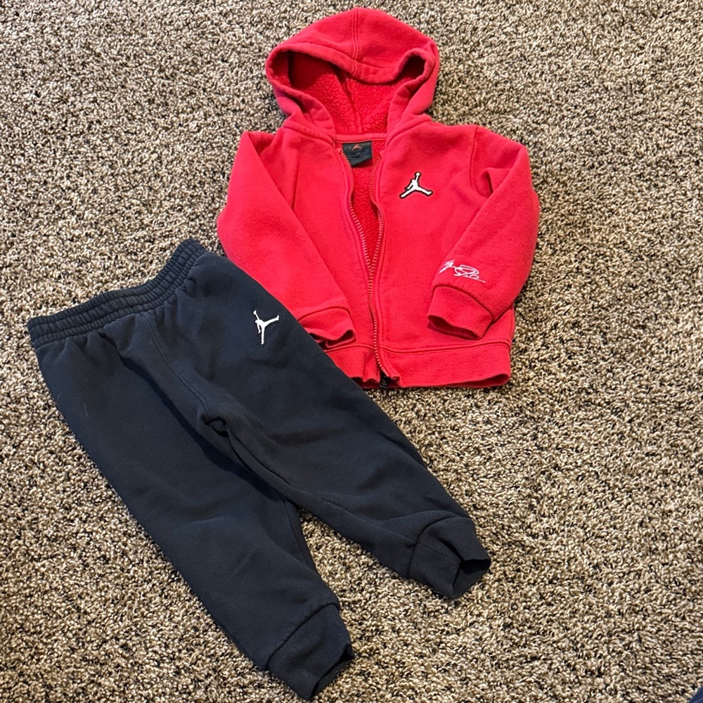 Jordan Kids Red Hoodie and Black Joggers Set
